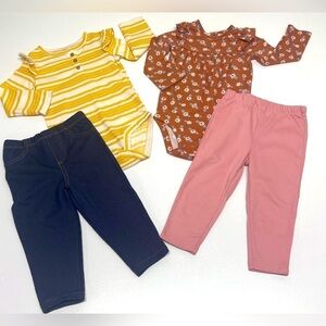 CARTERS - Baby Girls' 4 Piece Set Long Sleeve Bodysuit & Pants - 9-12 mo
